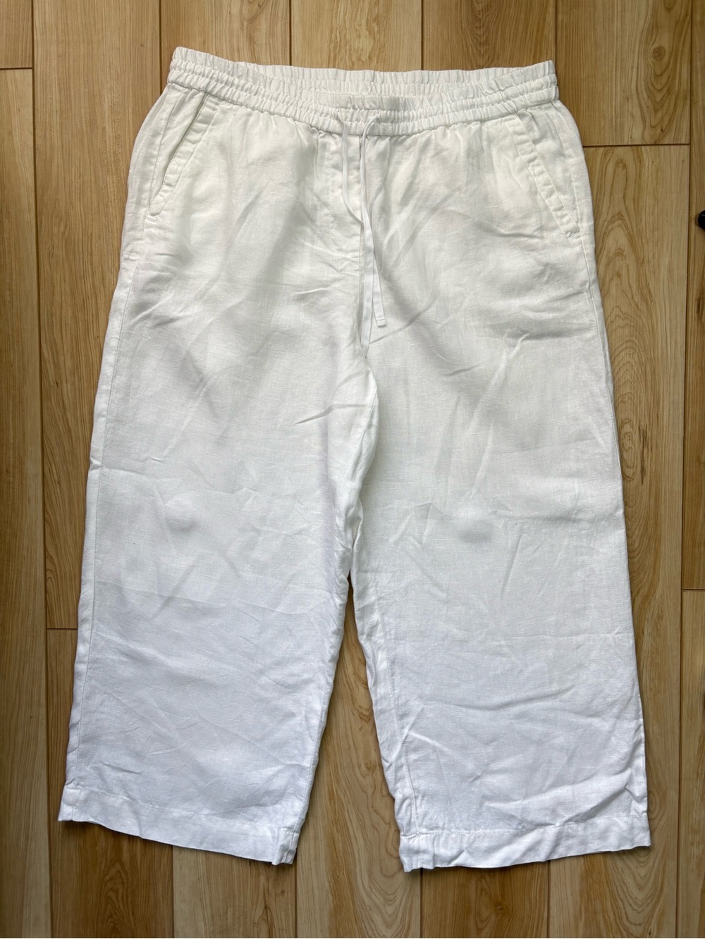 White Linen Wide Leg Cropped Pants Relaxed Beach Resort Lagenlook L
